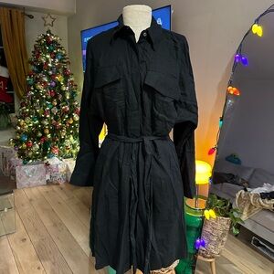 Banana republic linen blend black dress with pockets size small brand new tags